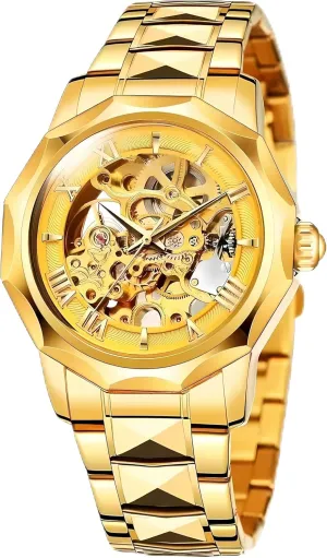 Watch, Gold-Tone Stainless Steel poster graham forecast supernatural Band, Roman Numeral Display Luxury Automatic Mechanical Skeleton 