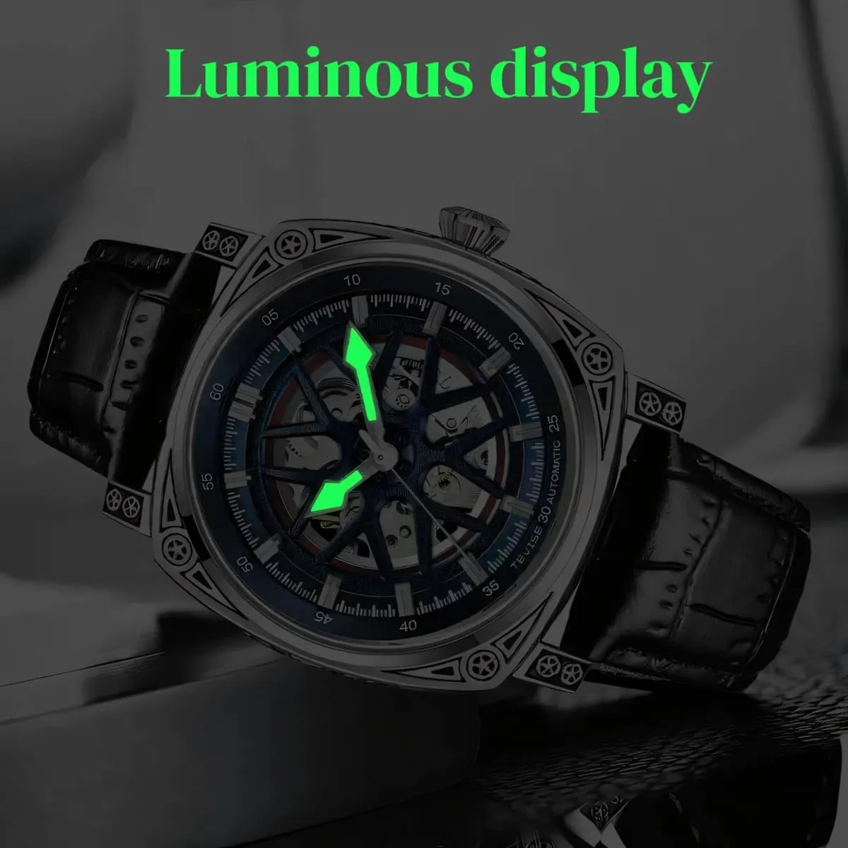 Watch Leather Male Wristwatch Hollowed Mechanical Watches Men Automatic Square Luminous Transparent craftsman Skeleton 