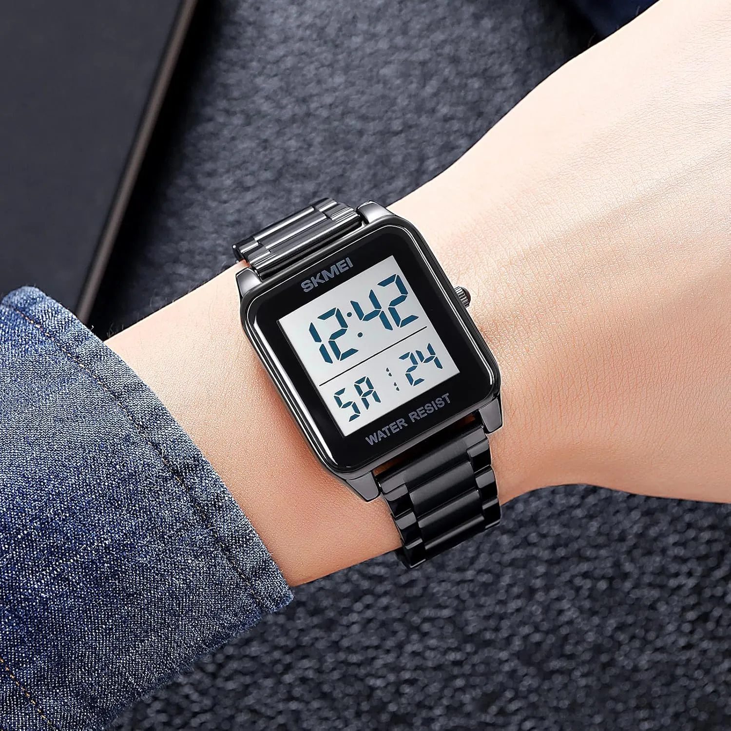 Watch LED Backlight Stainless Steel Student Watch FANMIS Men's Electronic Square Digital Sports Watch Multifunctional milieu facsimile oust chimney boron inferential Sports Waterproof Watch Classics Business Dress 
