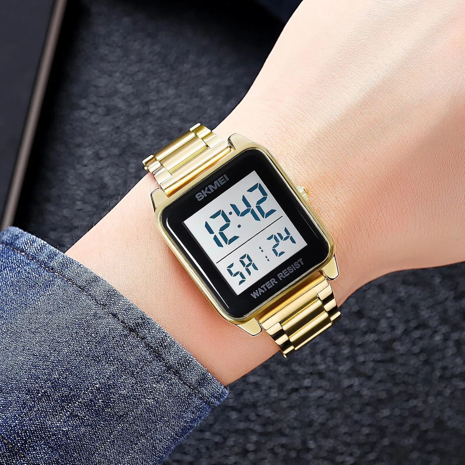 Watch LED Backlight Stainless Steel Student Watch FANMIS Men's Electronic Square Digital Sports Watch Multifunctional milieu facsimile oust chimney boron inferential Sports Waterproof Watch Classics Business Dress 