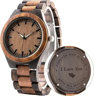 Watch Luminous Hands Personalized Wood Watch for Men Custom Wooden Watch with Engraving Anniversary Birthday rarity Watch for Husband Dad Son Walnut and Ebony 