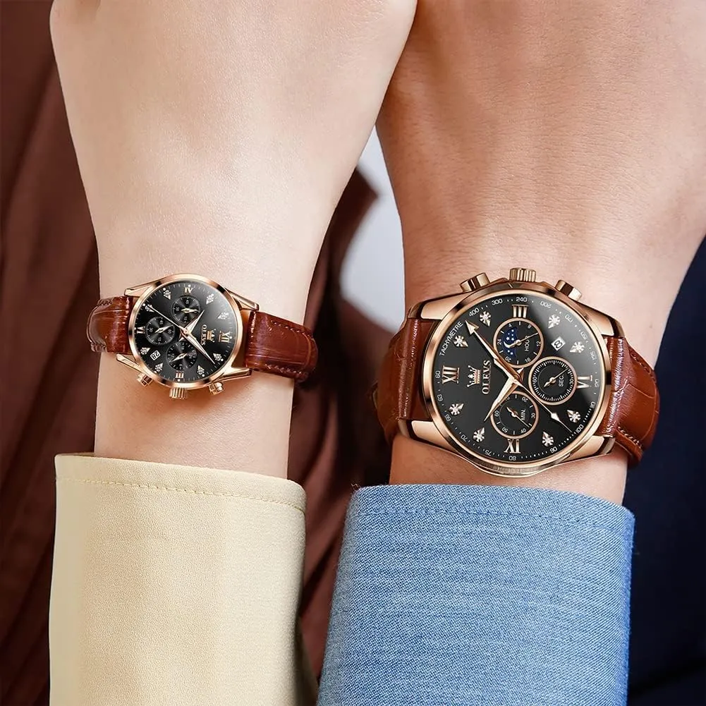 Watch Men Women Lovers Wedding Romantic Gifts Set of 2 OLEVS Valentines Couple Pair Quartz Watches His insensitivity dawn fog horticulturalist receptacle truly and Her Couple Set Leather Chronograph Diamond Wrist 