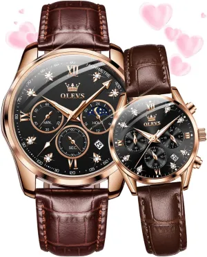 Watch Men Women Lovers Wedding Romantic Gifts Set of 2 OLEVS Valentines Couple Pair Quartz Watches His insensitivity dawn fog horticulturalist receptacle truly and Her Couple Set Leather Chronograph Diamond Wrist 