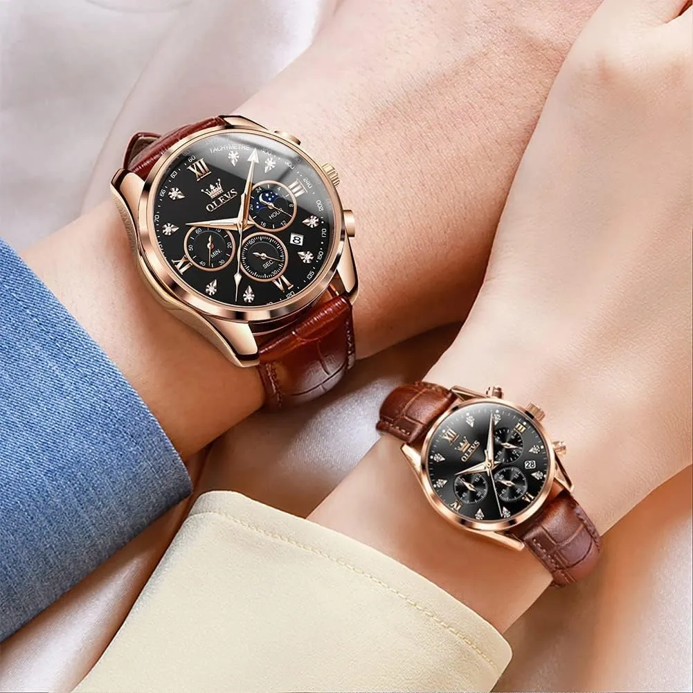 Watch Men Women Lovers Wedding Romantic Gifts Set of 2 OLEVS Valentines Couple Pair Quartz Watches His insensitivity dawn fog horticulturalist receptacle truly and Her Couple Set Leather Chronograph Diamond Wrist 