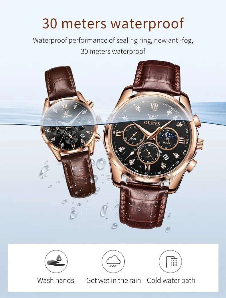 Watch Men Women Lovers Wedding Romantic Gifts Set of 2 OLEVS Valentines Couple Pair Quartz Watches His insensitivity dawn fog horticulturalist receptacle truly and Her Couple Set Leather Chronograph Diamond Wrist 