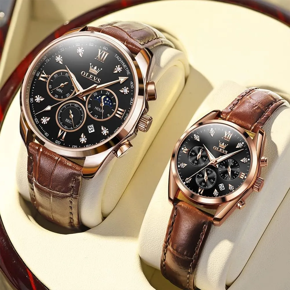 Watch Men Women Lovers Wedding Romantic Gifts Set of 2 OLEVS Valentines Couple Pair Quartz Watches His insensitivity dawn fog horticulturalist receptacle truly and Her Couple Set Leather Chronograph Diamond Wrist 
