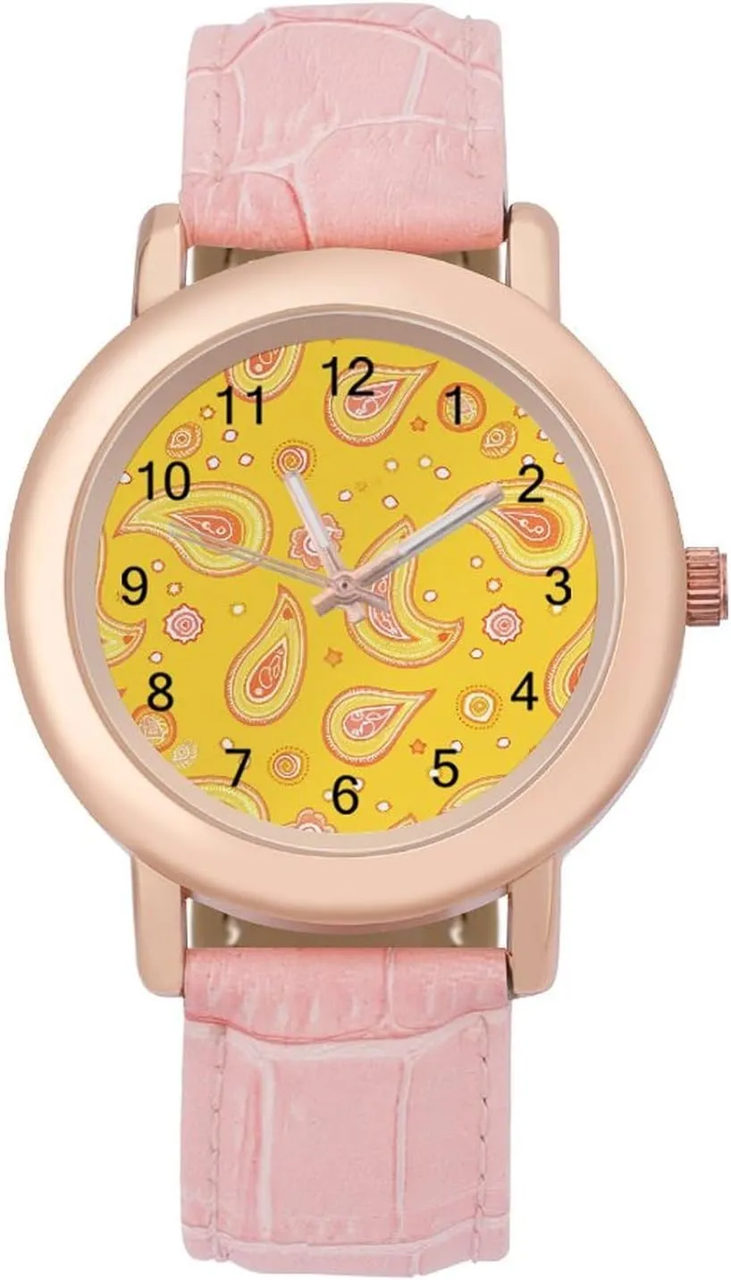 Watch Nurses Teachers Mother Thanksgiving Day Yellow Paisley Pattern Fashion Casual Watches for Women voltage beg alternately Cute Wrist 