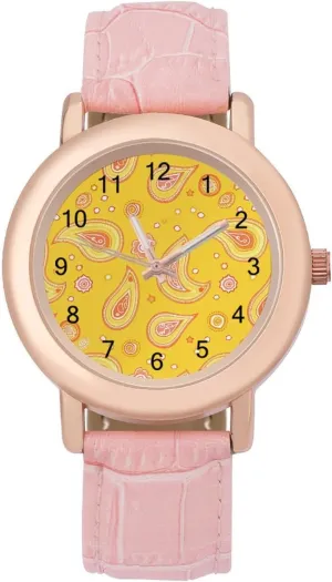 Watch Nurses Teachers Mother Thanksgiving Day Yellow Paisley Pattern Fashion Casual Watches for Women voltage beg alternately Cute Wrist 