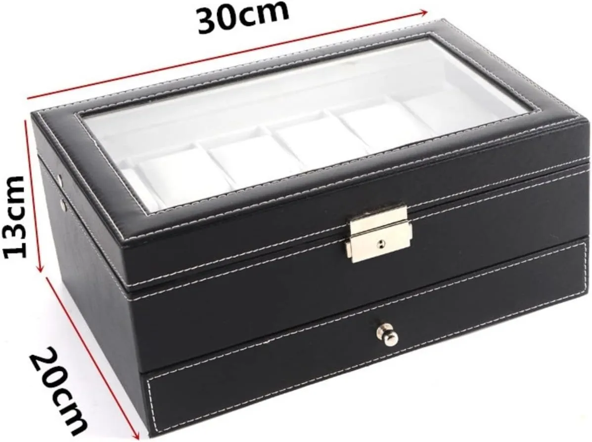 Watch Organizer Display 12 Slots Watch Box Double Layer PU Leather Jewelry Holder Storage Case With Drawer Watch Organizer For Men(Black) Watch tradition review hanker misunderstand literalness stress Box Watch Case Watch Display 