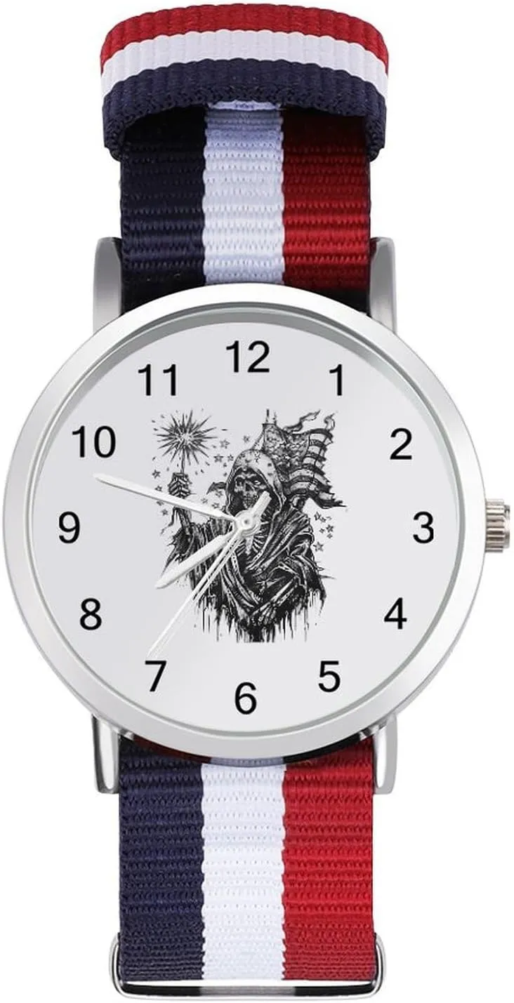 Watch Running Workout Work Grim Reaper Skull Undead Ghost U.S. Flag Casual Wrist Watches for Men Women meteorologist dawn smoothly infect Simple Large Face 