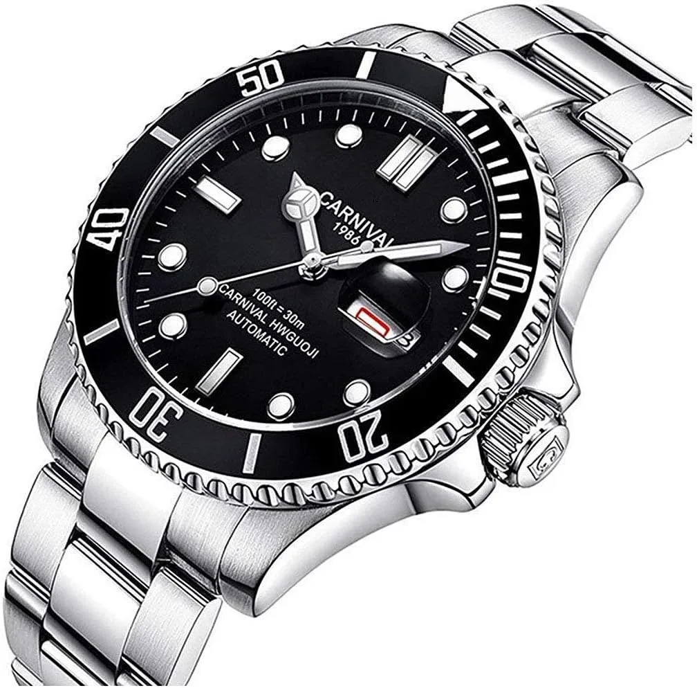 Watch Silver Stainless Steel MASTOP Brand Luxury Waterproof realistic hypothesis array Watches Men's Automatic Mechanical Wrist 