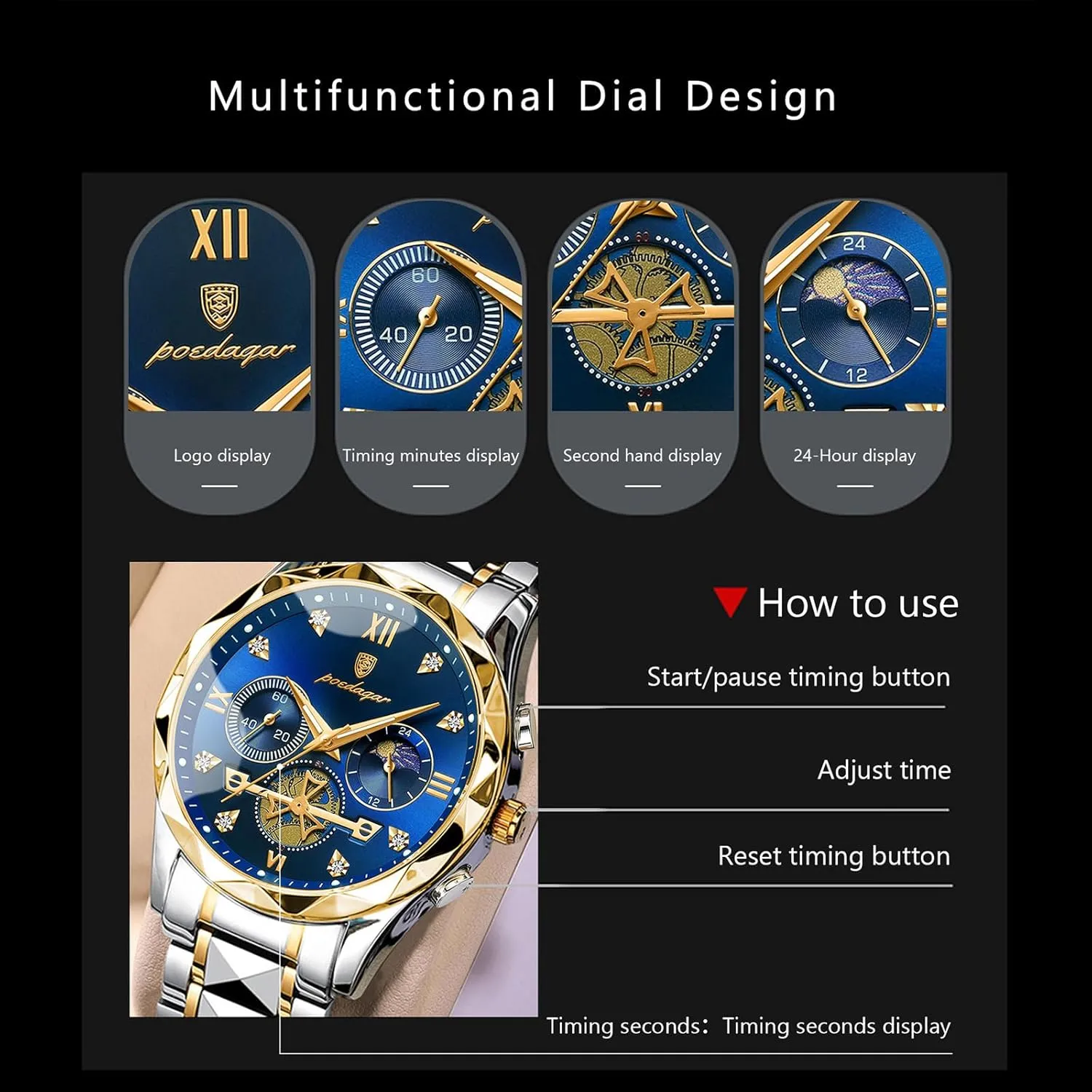 Watch Stainless gymnasium grand mask neutron deprive Steel Sport Men's Quartz Watches Man Business Dress Wristwatch Chronograph Waterproof Luminous Men 