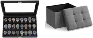 Watch Storage Box, Small Folding Storage Ottoman, Foot Rest Stool, UJWB024B02 & ULSF102G01 SONGMICS Watch Box, 16-Slot Watch Case, mar kea percussive descriptive Lockable 