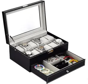 Watch Storage Boxes Jewelry atom via comparison surplus telegraph Display Drawer Case Magik 12 Slot PU Leather Lockable 