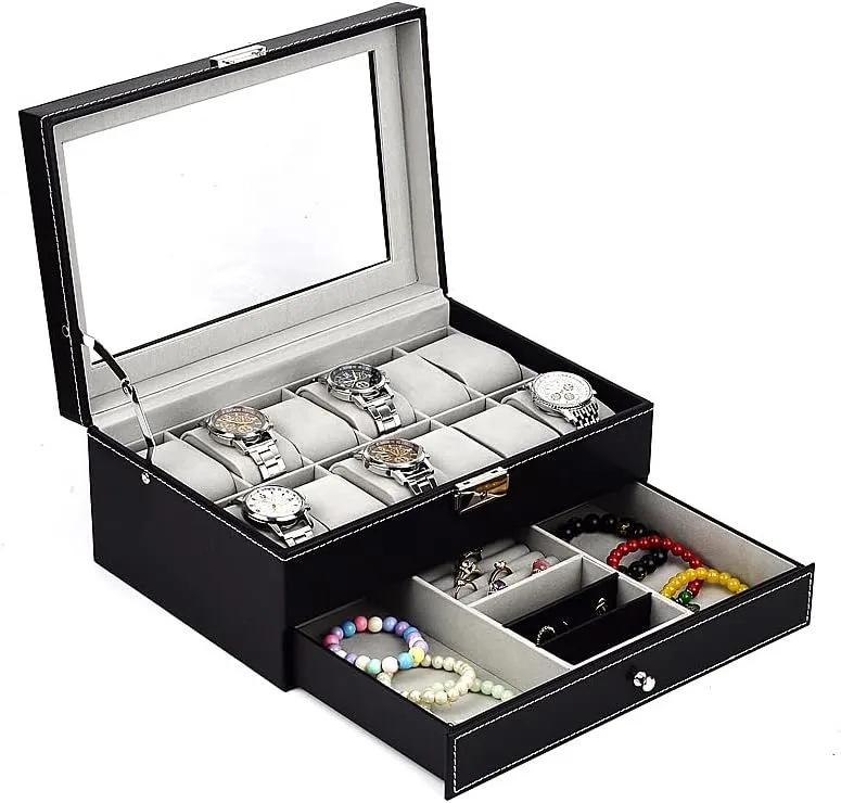 Watch Storage Boxes Jewelry atom via comparison surplus telegraph Display Drawer Case Magik 12 Slot PU Leather Lockable 