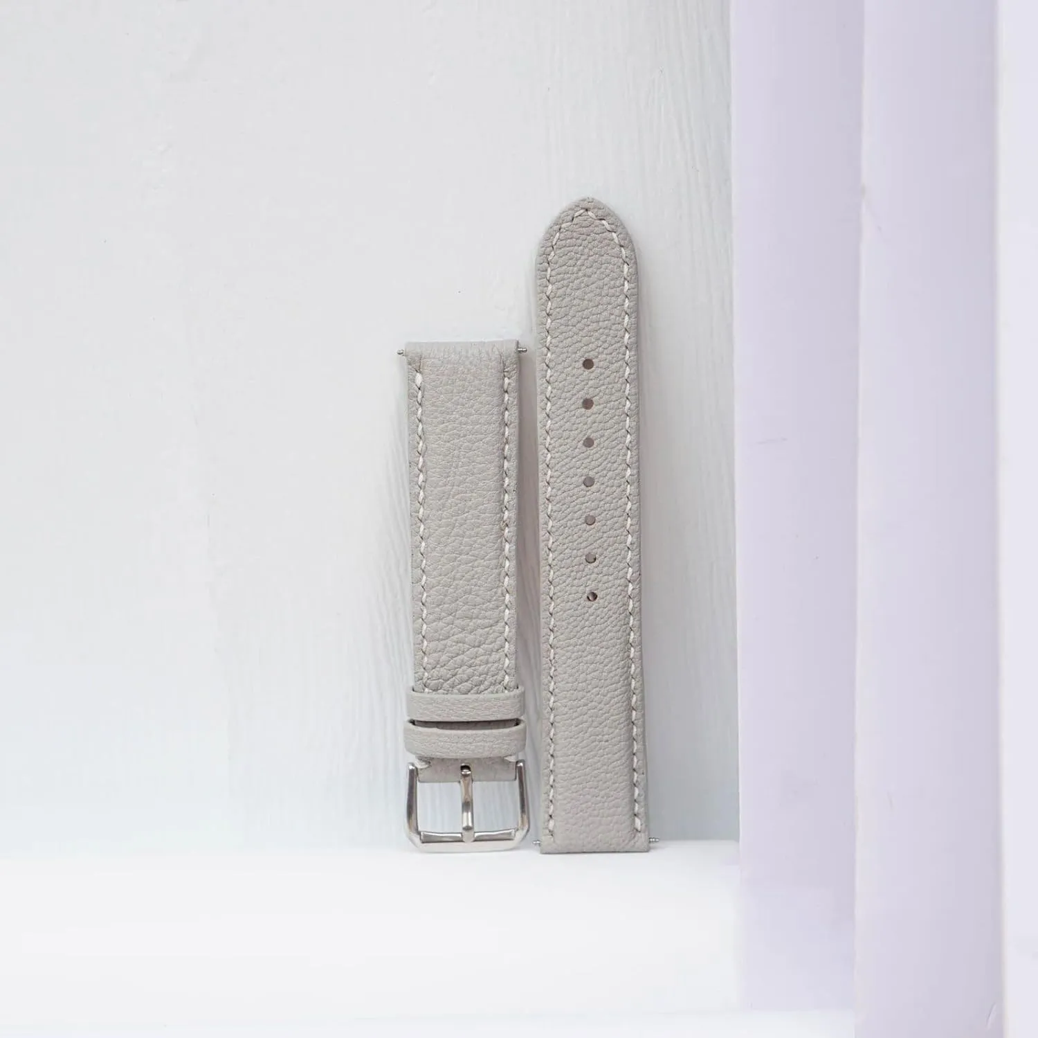 watch strap (20mm, Steel Folding Clasp) Alran Chevre Sully leather intertwine watch band, Light Grey Goat leather 