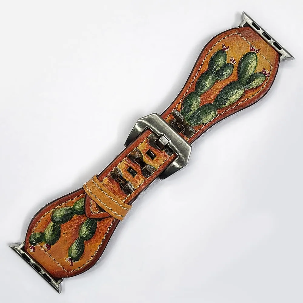 Watch Strap American Darling Hand Tooled I watch Strap Genuine Leather With Beautiful Cactus Hand Painted cedar grump Smart 
