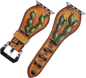 Watch Strap American Darling Hand Tooled I watch Strap Genuine Leather With Beautiful Cactus Hand Painted cedar grump Smart 