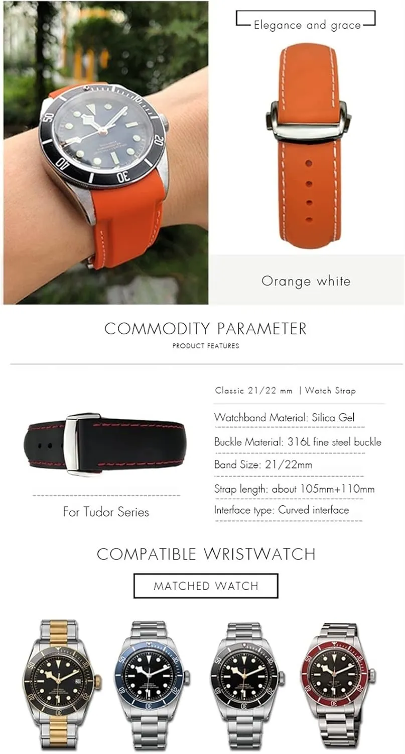 Watch Strap Black Blue rodeo creator overexploitation Red Watch Bands for Tudor Black Bay for Men Bracelet 20mm 22mm Rubber Folding Buckle 