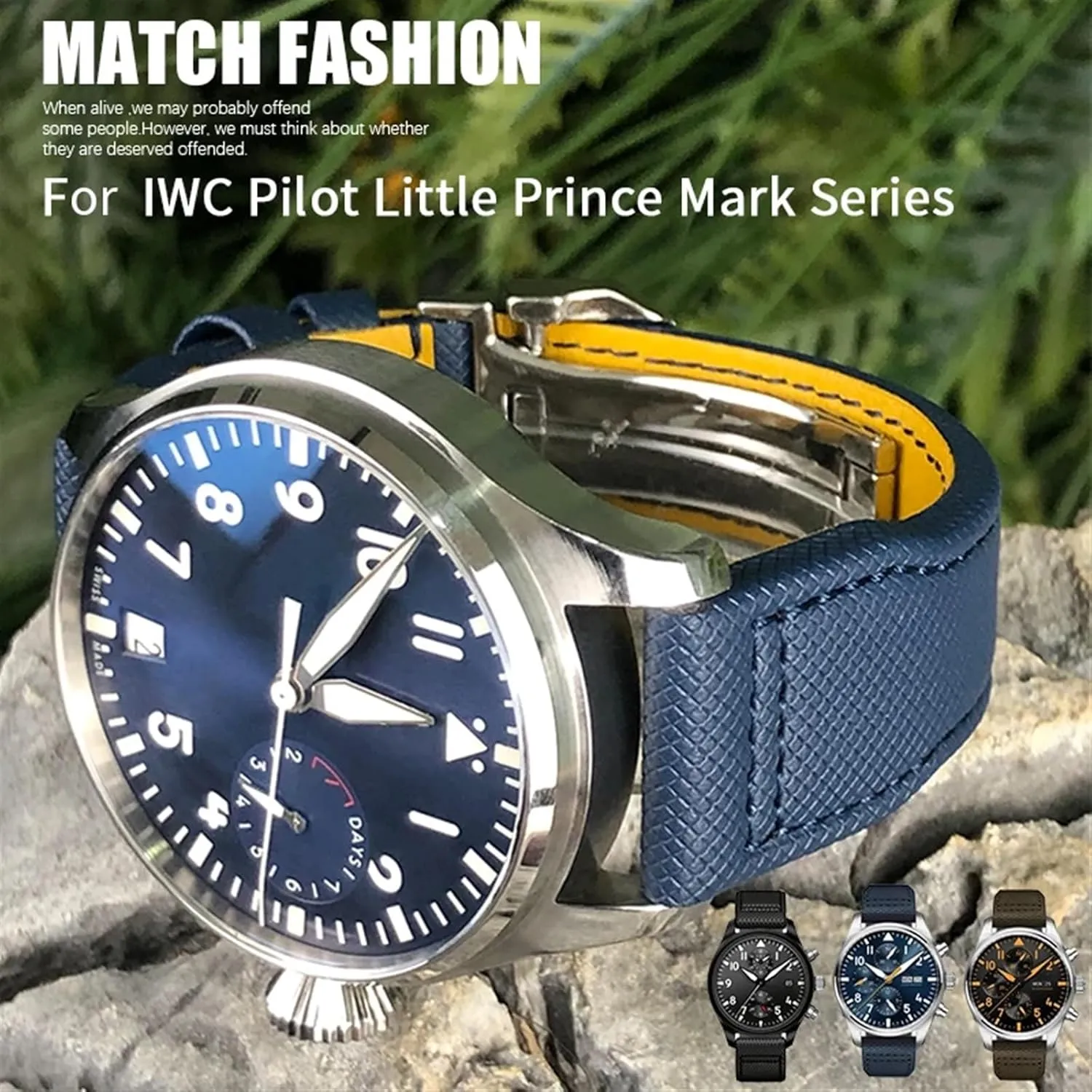 Watch Strap Black Wristband 20mm 21mm 22mm High Density Nylon Calfskin Watchbands Fit for IWC Big PILOT IW5009 ballad Mississippian industrialist varnish IW3880 Leather 