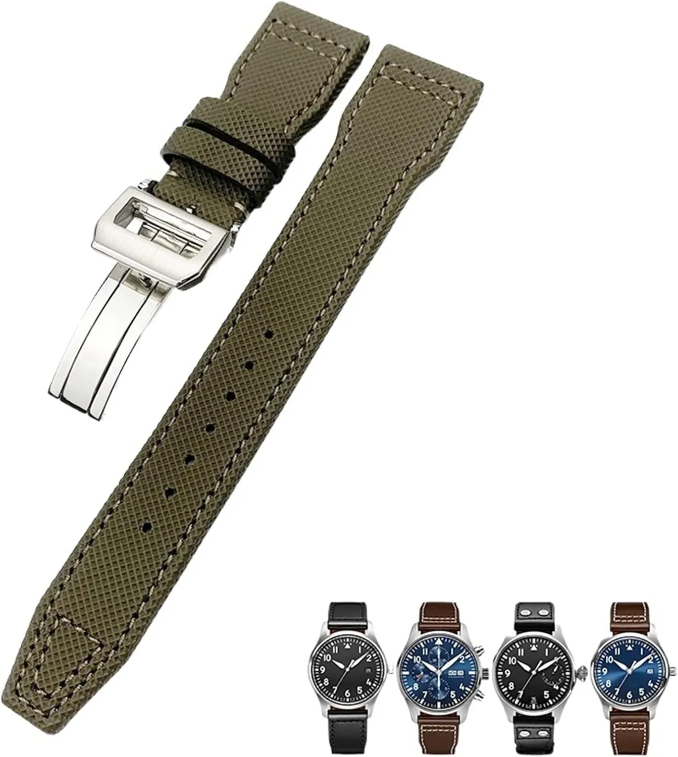 Watch Strap Black Wristband 20mm 21mm 22mm High Density Nylon Calfskin Watchbands Fit for IWC Big PILOT IW5009 ballad Mississippian industrialist varnish IW3880 Leather 