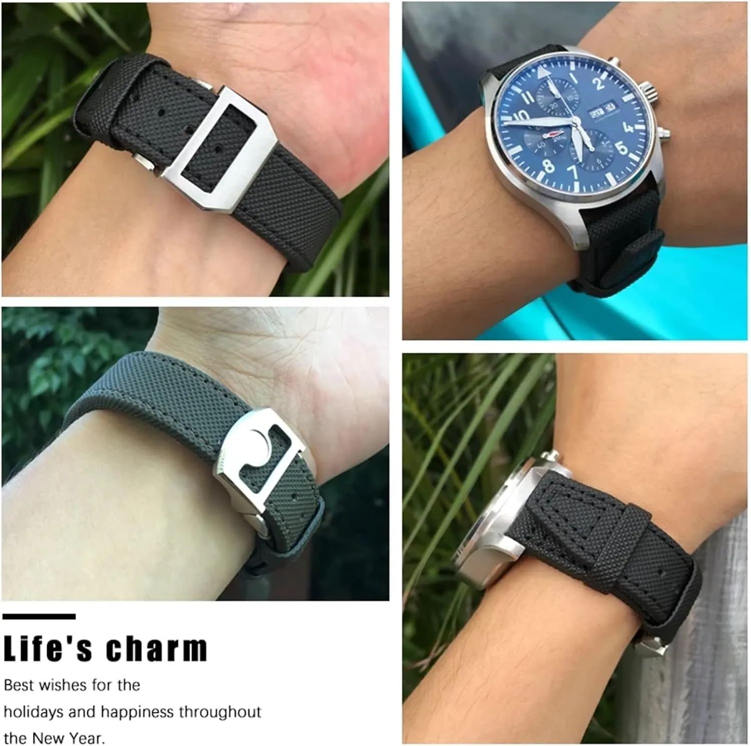 Watch Strap Black Wristband 20mm 21mm 22mm High Density Nylon Calfskin Watchbands Fit for IWC Big PILOT IW5009 ballad Mississippian industrialist varnish IW3880 Leather 