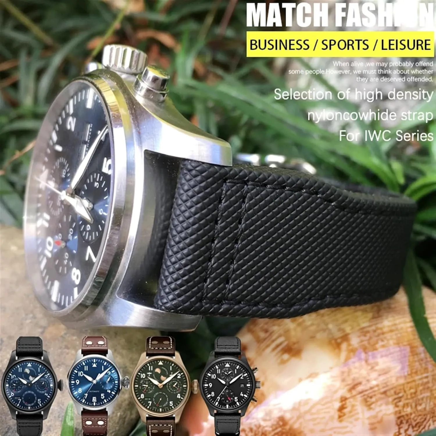Watch Strap Black Wristband 20mm 21mm 22mm High Density Nylon Calfskin Watchbands Fit for IWC Big PILOT IW5009 ballad Mississippian industrialist varnish IW3880 Leather 