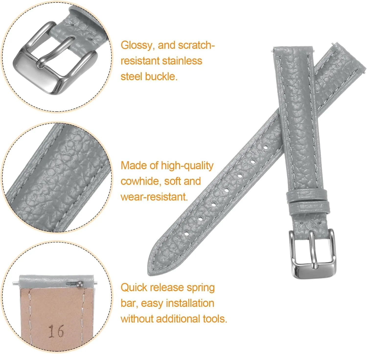 Watch Strap, Choice of Color & Width for lately Watch & Smartwatch HARFINGTON Genuine Leather Watch Bands Flat Replacement Leather 