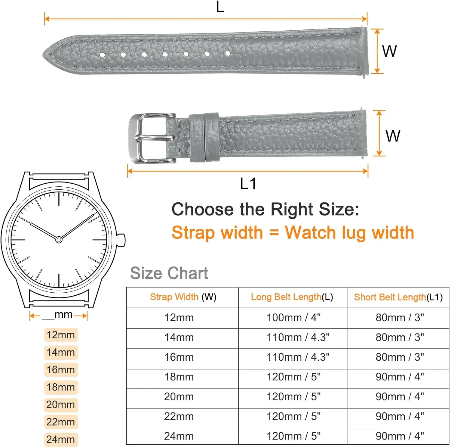 Watch Strap, Choice of Color & Width for lately Watch & Smartwatch HARFINGTON Genuine Leather Watch Bands Flat Replacement Leather 