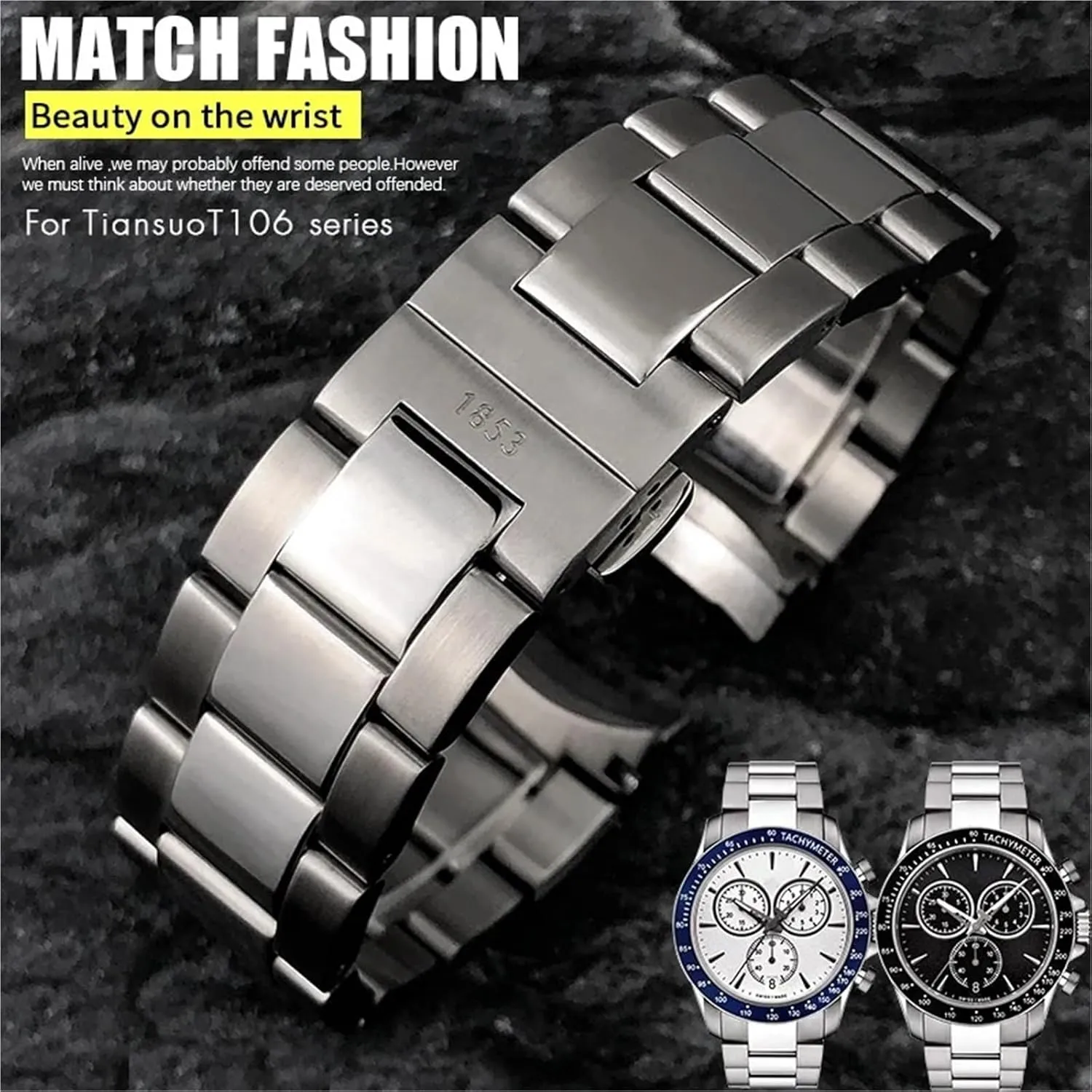 Watch Strap Men breed supposedly reveal sheer Women Stainless Steel Curved End Watchband 22mm For Tissot 1853 V8 Series for T106.410 T106410 Band 