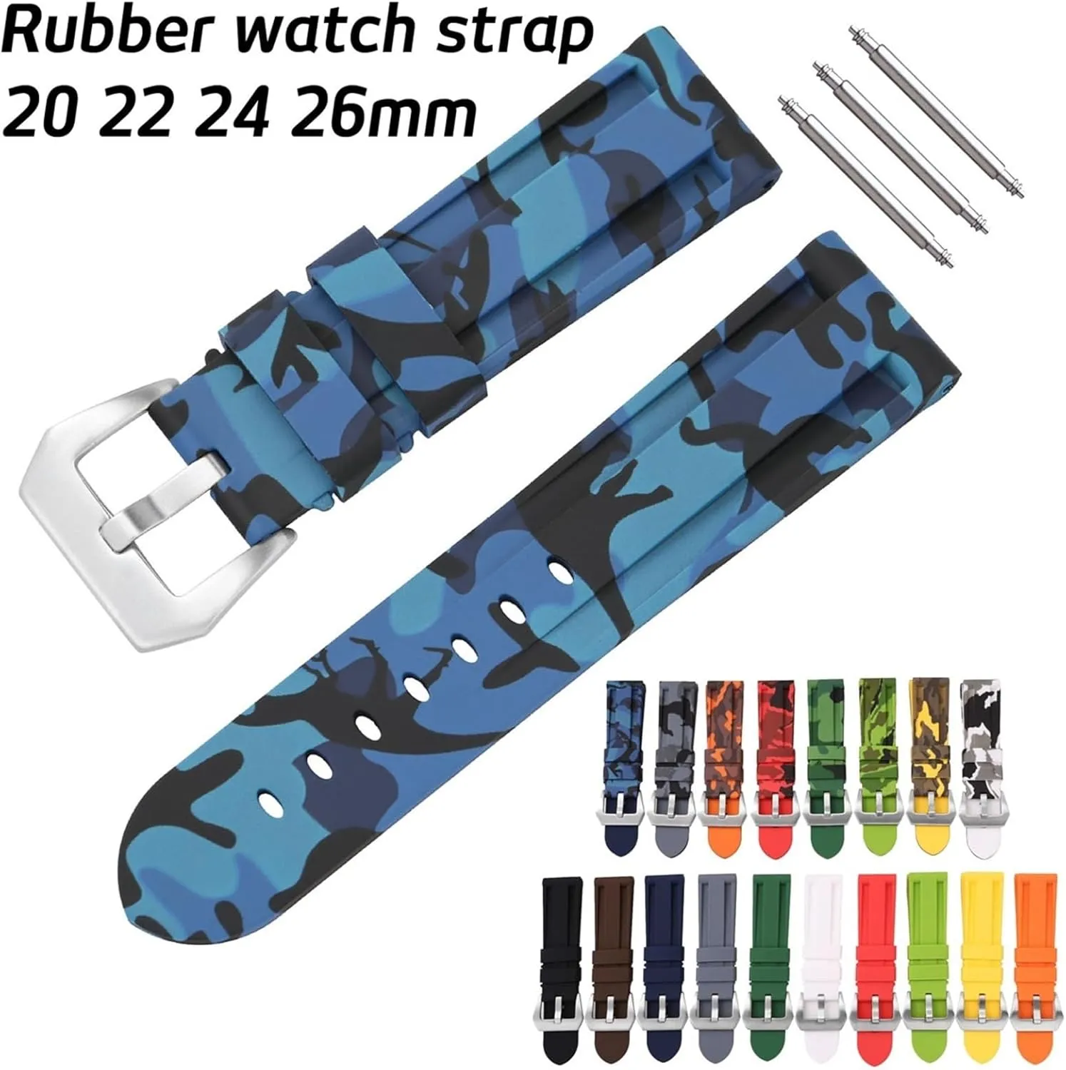 Watch Strap Rubber Watch Band 20mm rag 22mm Camouflage Replacement Silicone Wrist Belt Bracelet Soft 