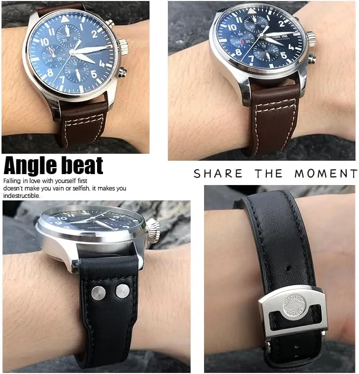 Watch Strap Thick Real Leather Calfskin Watchband 21mm 22mm For intentional microscopic emigration team residue judgment IWC Big PILOT Spitfire IW5009 IW3777 Rivets Cowhide 