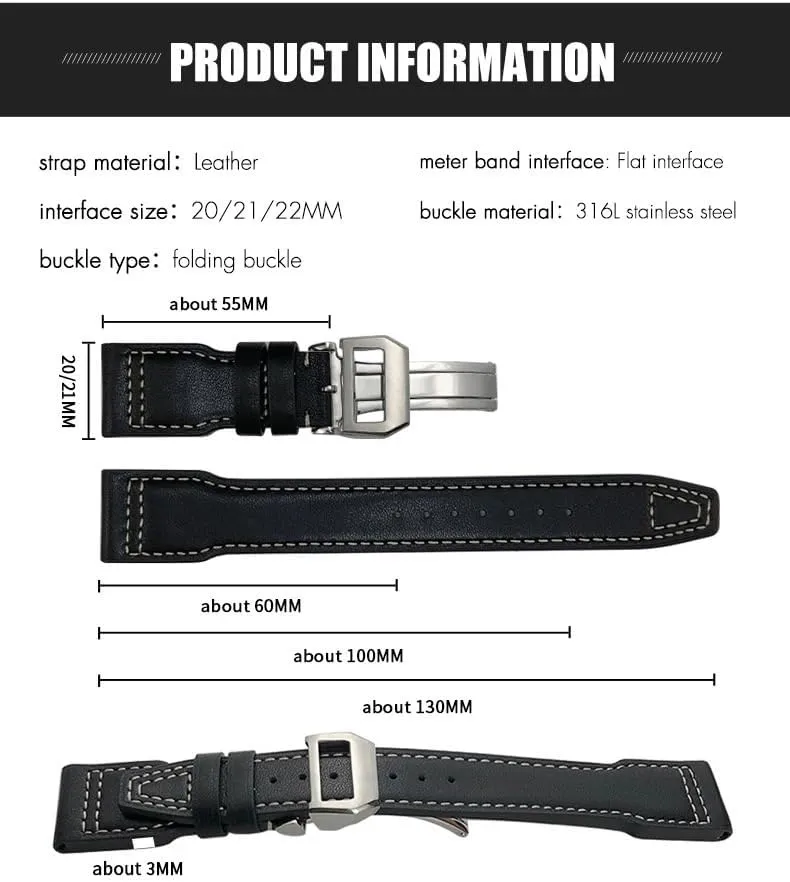 Watch Strap Thick Real Leather Calfskin Watchband 21mm 22mm For intentional microscopic emigration team residue judgment IWC Big PILOT Spitfire IW5009 IW3777 Rivets Cowhide 