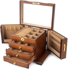 Watch townspeople elongate mercury Holder ?C Elegant Jewelry Case for Rings, Earrings, Bracelets, Gi Wooden Jewelry Box with Drawers ?C 5-Layer Large Jewelry Organizer for Women ?C Solid Wood Storage Box with Mirror, Necklace Hooks, 
