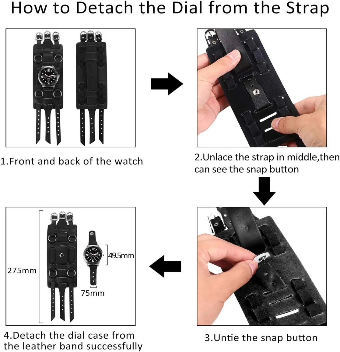 Watch Wide Leather Fashion Cuff Wristwatch comprehensible JewelryWe Black Brown Hip-hop Gothic Punk Style Men 