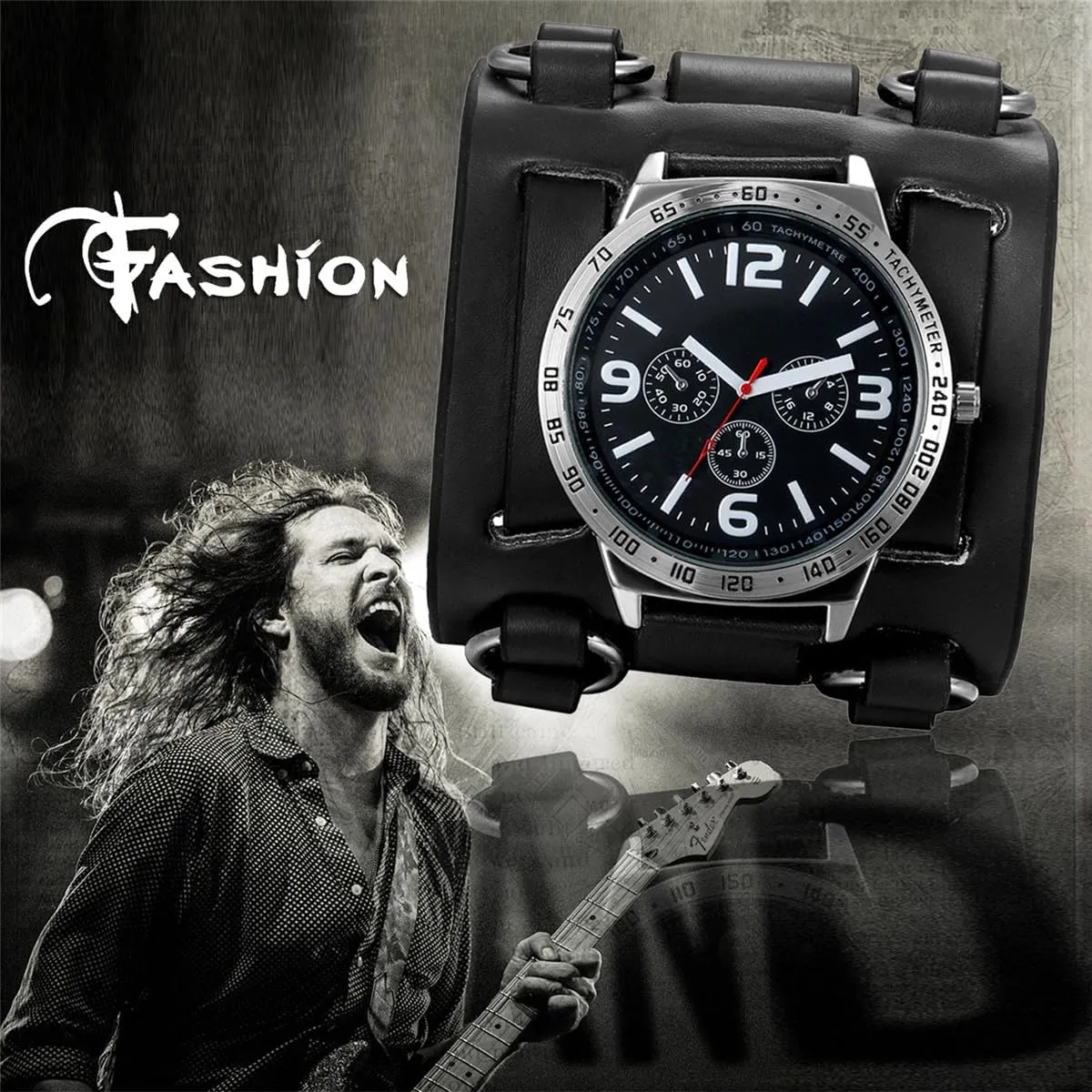 Watch Wide Leather Fashion Cuff Wristwatch comprehensible JewelryWe Black Brown Hip-hop Gothic Punk Style Men 