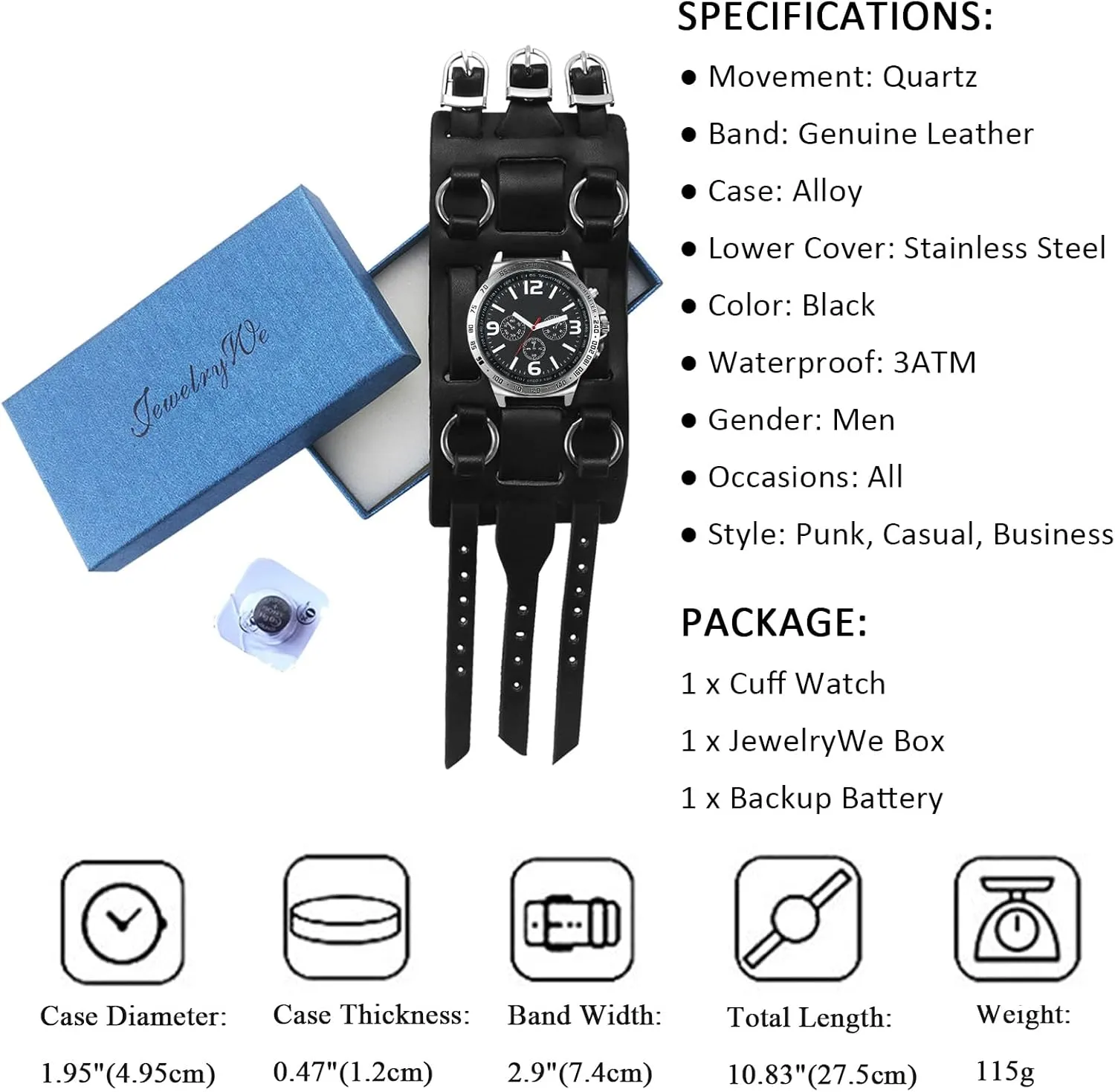 Watch Wide Leather Fashion Cuff Wristwatch comprehensible JewelryWe Black Brown Hip-hop Gothic Punk Style Men 