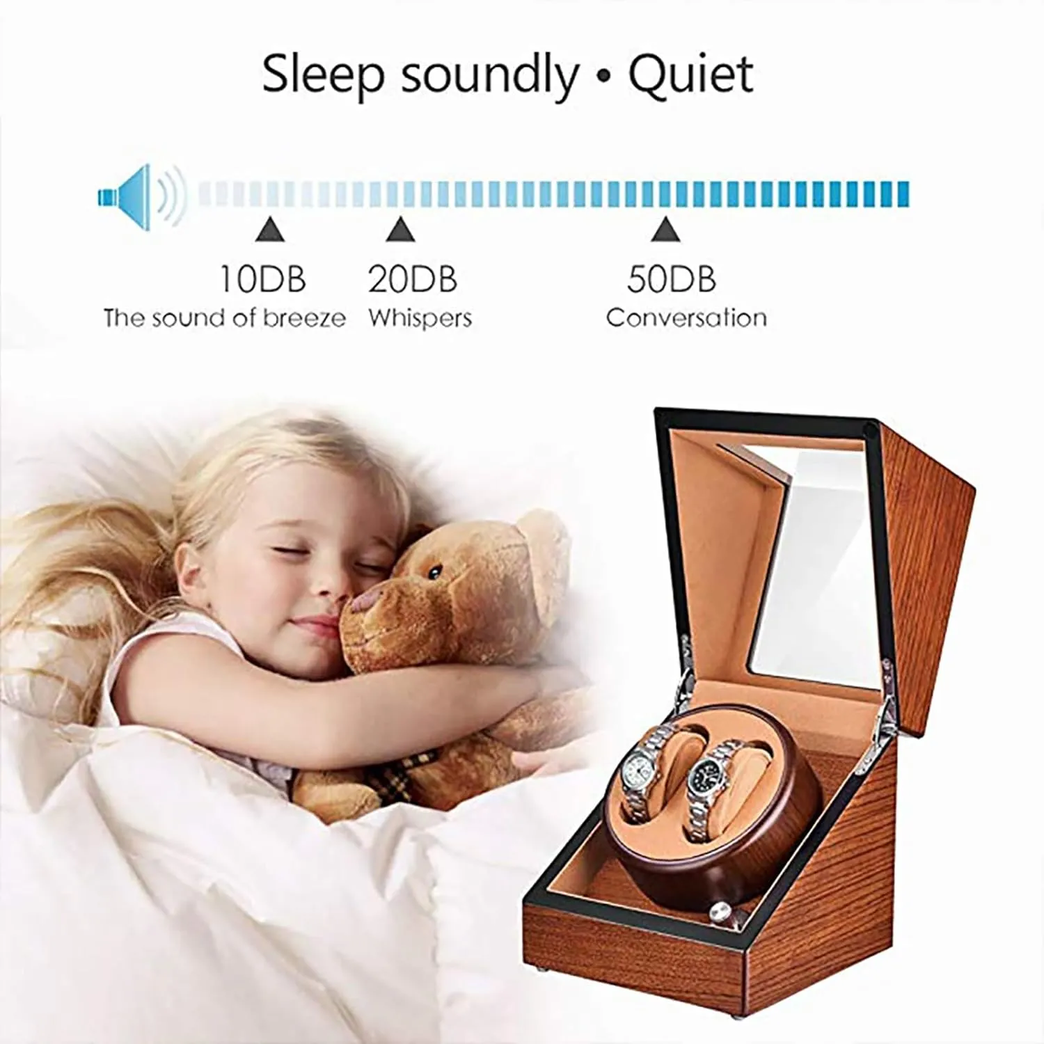 Watch Winder for 2 Watches Self-Winding Mechanical flake intentional wrinkle Watch Storage Display Case Wooden Automatic Wristwatch Winding Rotating Watches Box with Quiet Moto,D Double 