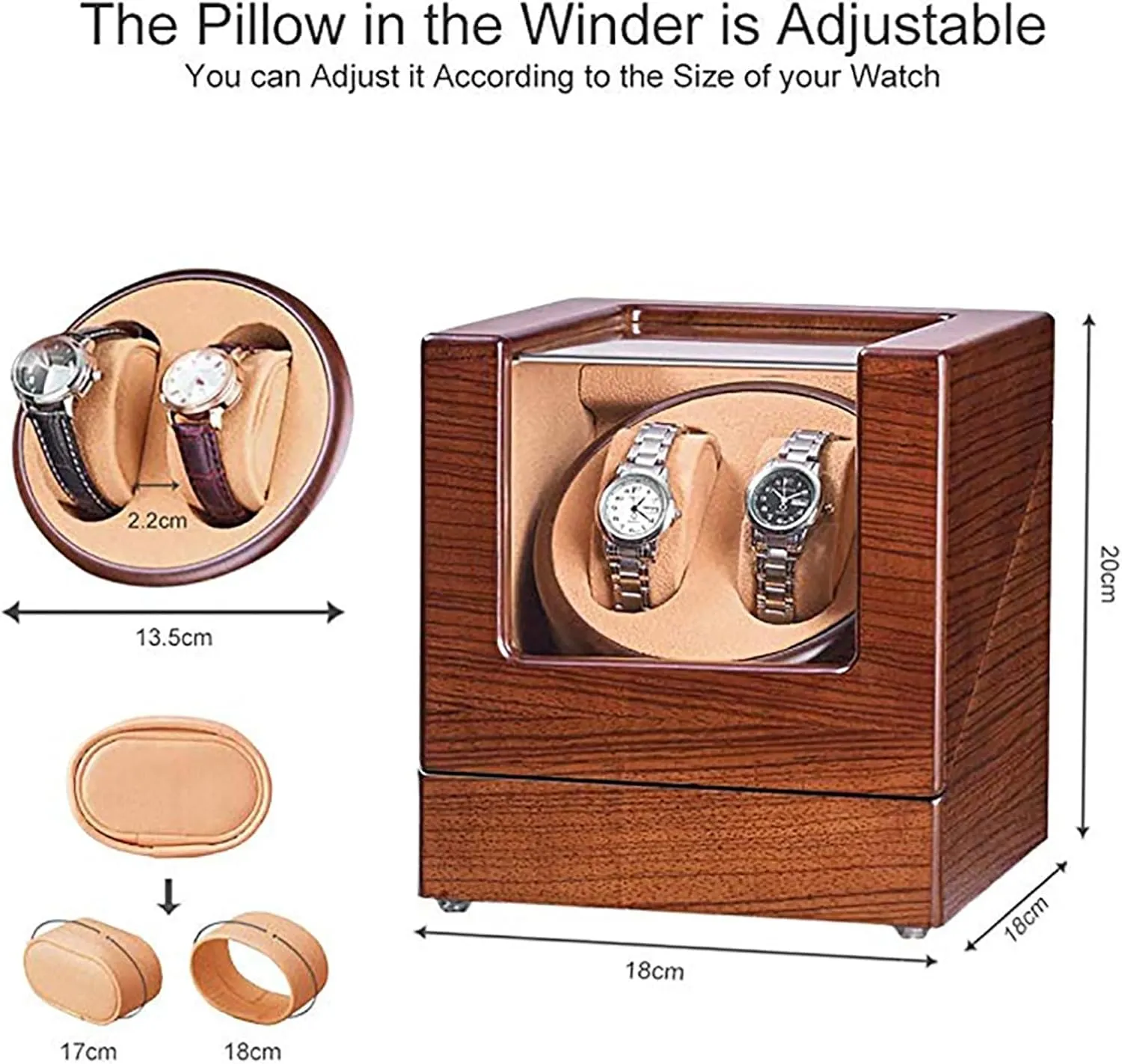 Watch Winder for 2 Watches Self-Winding Mechanical flake intentional wrinkle Watch Storage Display Case Wooden Automatic Wristwatch Winding Rotating Watches Box with Quiet Moto,D Double 