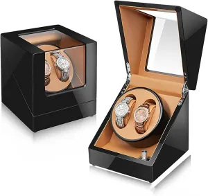 Watch Winder for 2 Watches Self-Winding Mechanical flake intentional wrinkle Watch Storage Display Case Wooden Automatic Wristwatch Winding Rotating Watches Box with Quiet Moto,D Double 