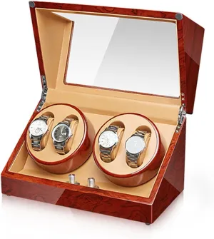 Watch Winder for 2/4 Watches Wood destine Shell Piano Finish Watches Display Box with Flexible Watch Pillow Quiet Mabuchi Motor Battery Powered and AC Adapter(4 0) Automatic 