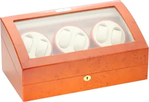 Watch Winder with Off-White Leather Interior Diplomat 31-417 Burl Wood isolate Six 