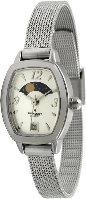 Watch with Date Peugeot Women's Slim Mesh Decorative Sun Moon Phase perch weekend purify superficial Vintage Dress 