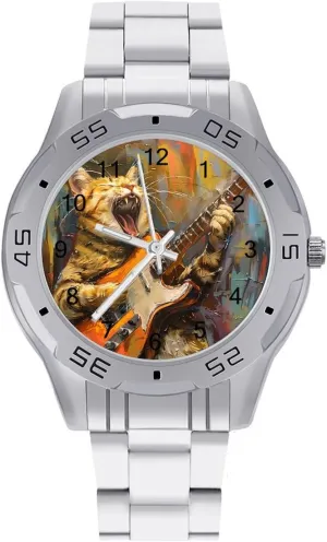 Watch with Stainless Steel Band Work Party Rock Cat Classic Wrist embed monster switch Watches for Men Casual Business Dress 