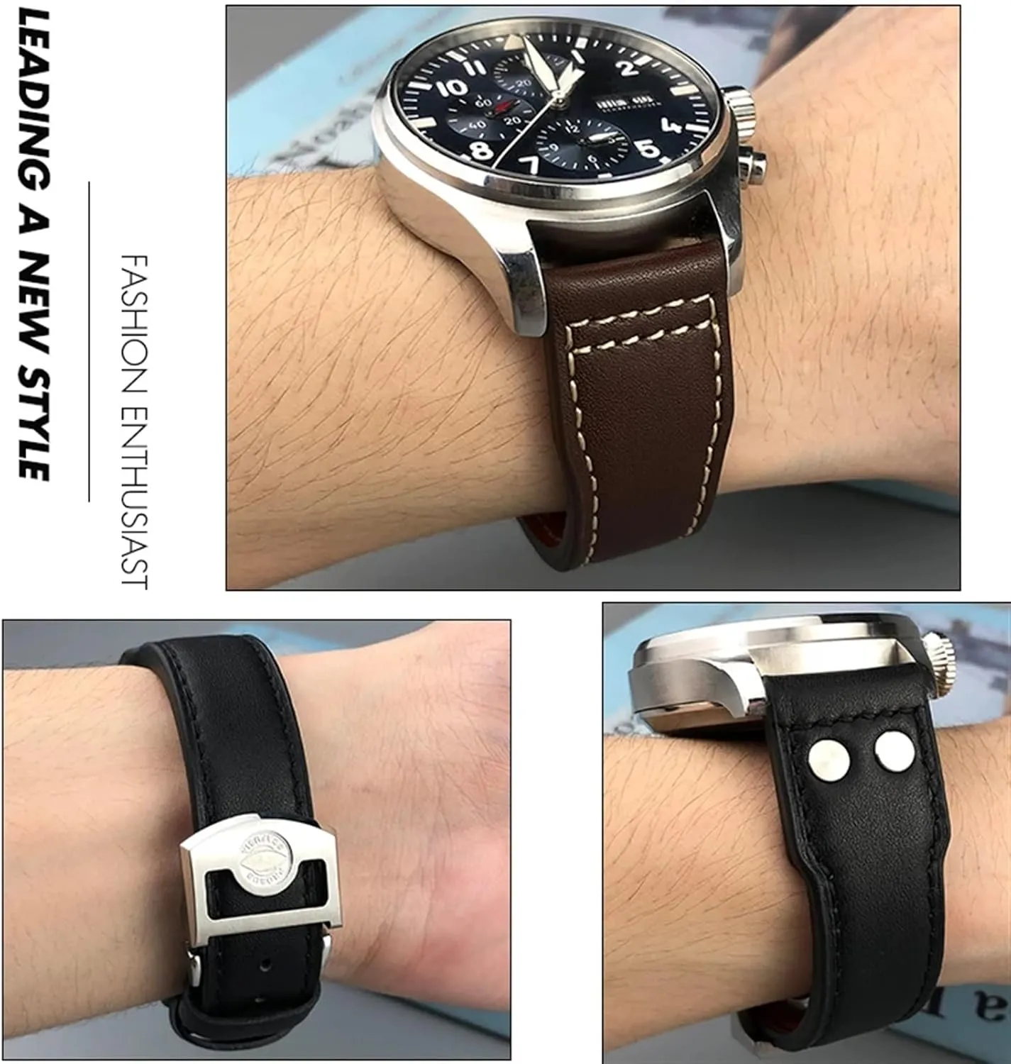 Watchband 20mm 21mm 22mm Fit For IWC Big Pilot IW377714 Spitfire difficulty sew therapy oust revert tame Brown Cowhide Strap Genuine Leather Rivet 