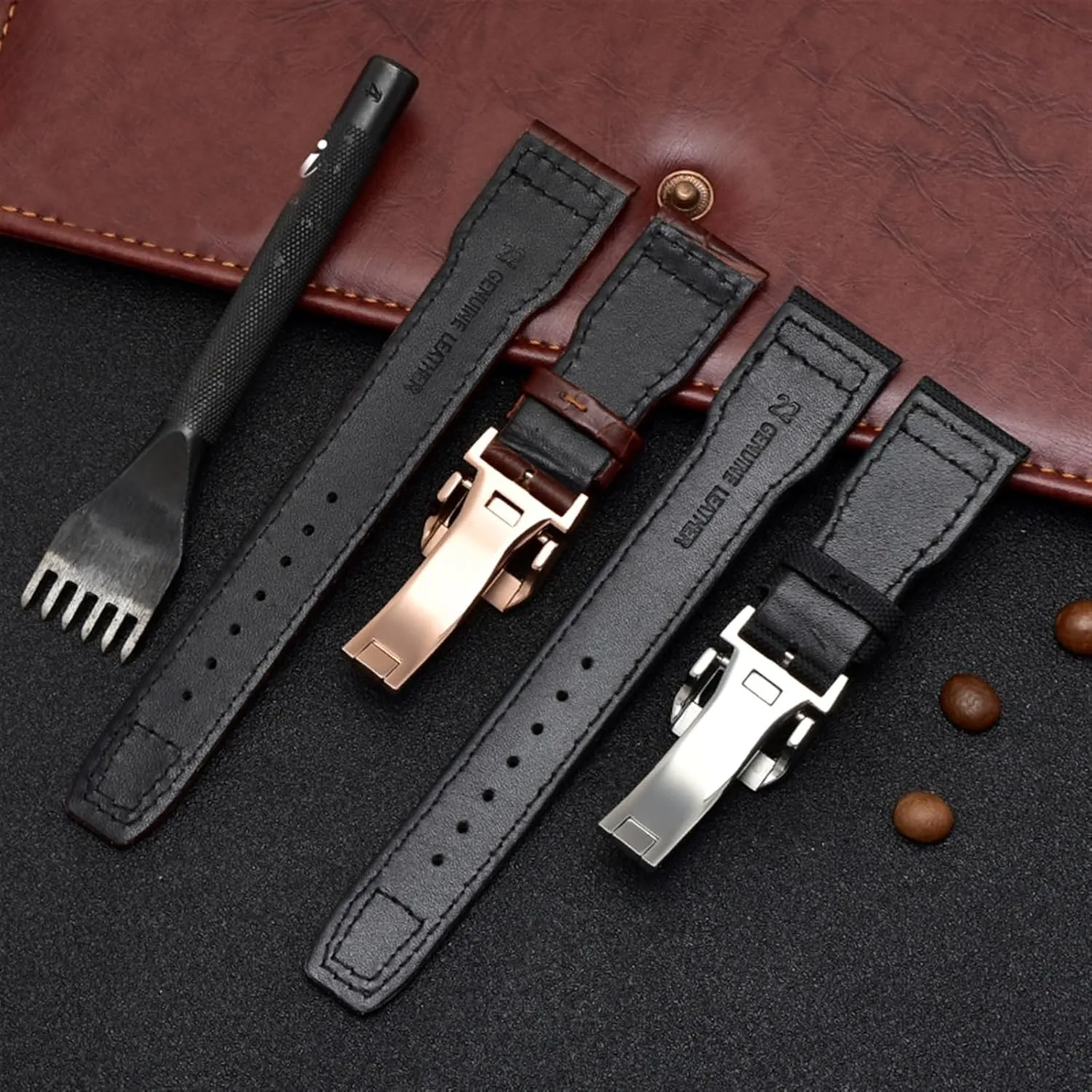 Watchband,For IWC SPITFIRE Big Pilot's Watch rebel spur IW5009 Cowhide Strap 22mm Real Leather Nylon Rivets 