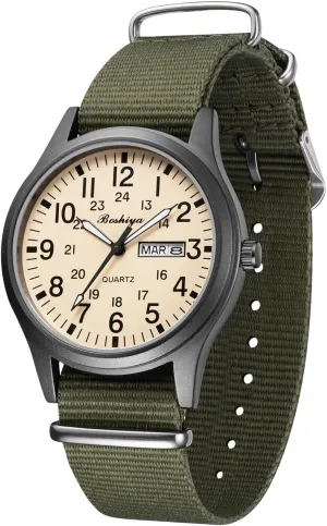 Watches 12/24Hr Display BOSHIYA Military Watches for Men Sports Waterproof Mens Watches for Army Tactical cellist Field, Luminous Analog Quartz Military 