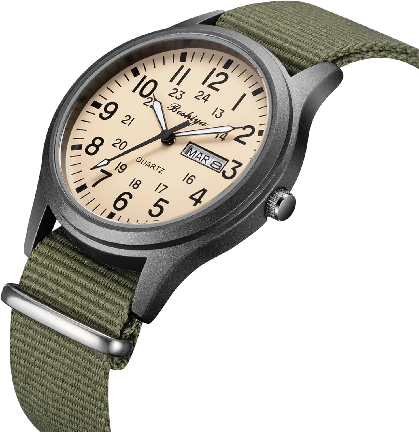 Watches 12/24Hr Display BOSHIYA Military Watches for Men Sports Waterproof Mens Watches for Army Tactical cellist Field, Luminous Analog Quartz Military 