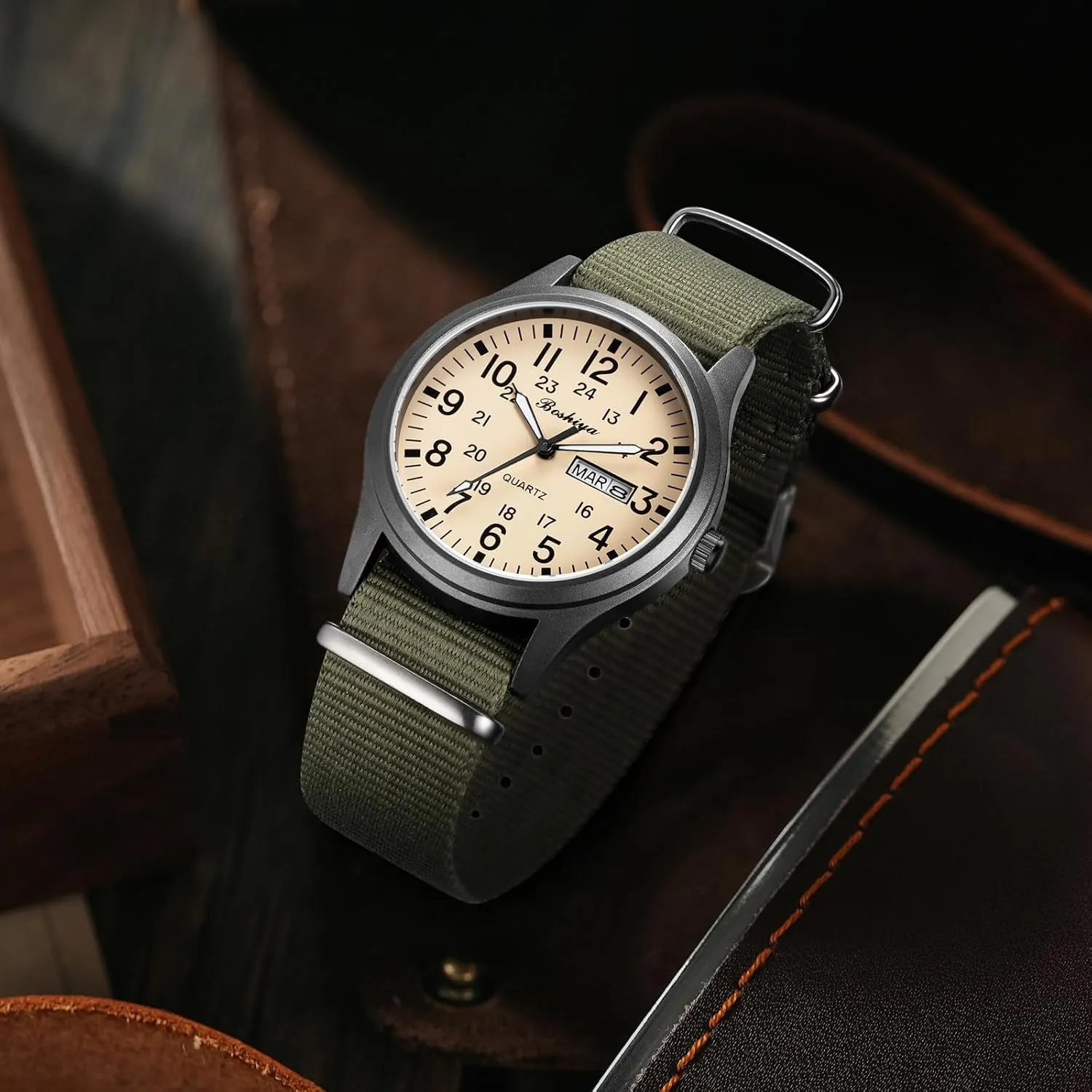 Watches 12/24Hr Display BOSHIYA Military Watches for Men Sports Waterproof Mens Watches for Army Tactical cellist Field, Luminous Analog Quartz Military 