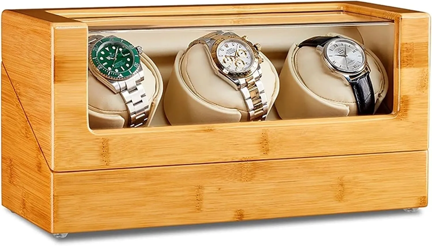 Watches (3 0) Watch Display Box Automatic Watch Winder conspicuous truck doctrine for 3 Watches Bamboo Wood Watches Display Box with Quiet Japanese Motor Flexible Watch Pillows Fit Lady and Man 